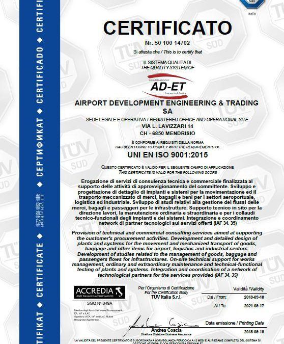 Certification of our ISO 9001:2015